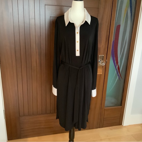 IVANKA, Black & White Belted Shirt Dress, Size XL - Picture 3 of 15